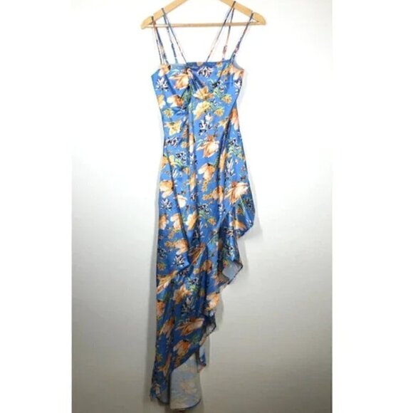 Nookie Simone Cut Out Asymmetrical Ruffle Hem Dress Blue Women's Size XS - Picture 5 of 10